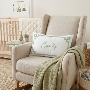 Sage Green Greek Key Monogrammed Lumbar Pillow
