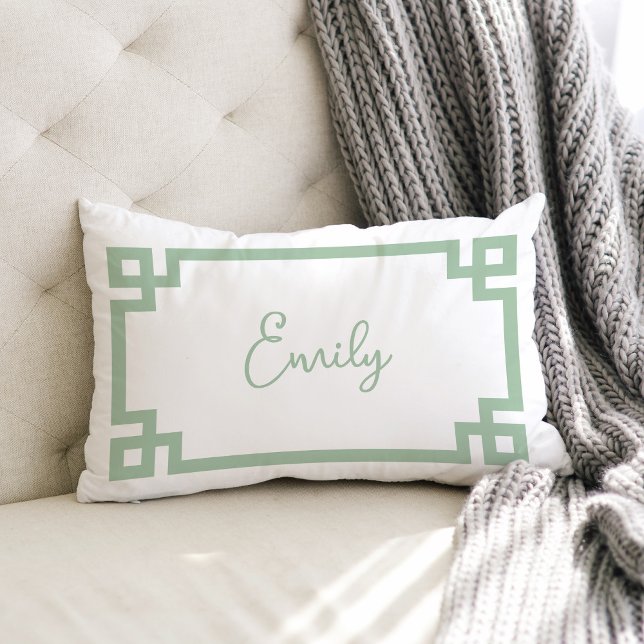 Sage Green Greek Key Monogrammed Lumbar Pillow (Creator Uploaded)