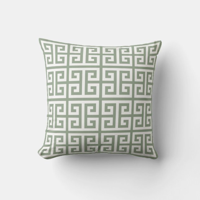 Sage Green Greek Key patterned Throw Pillow (Front)