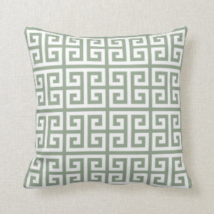 Sage Green Greek Key patterned Throw Pillow