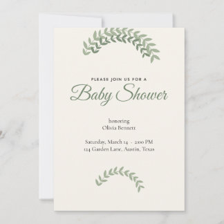 Sage Green Greenery Baby Shower Invitation Neutral