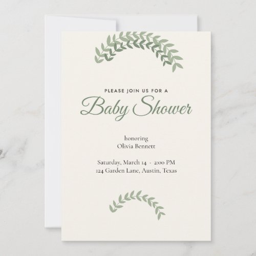 Sage Green Greenery Baby Shower Invitation Neutral