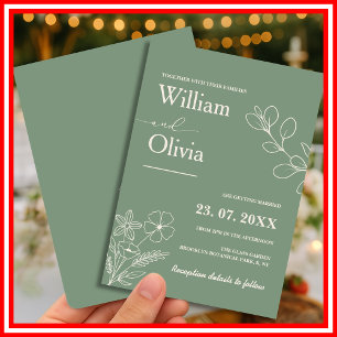 Sage Green Greenery Boho Floral Wedding Invitation