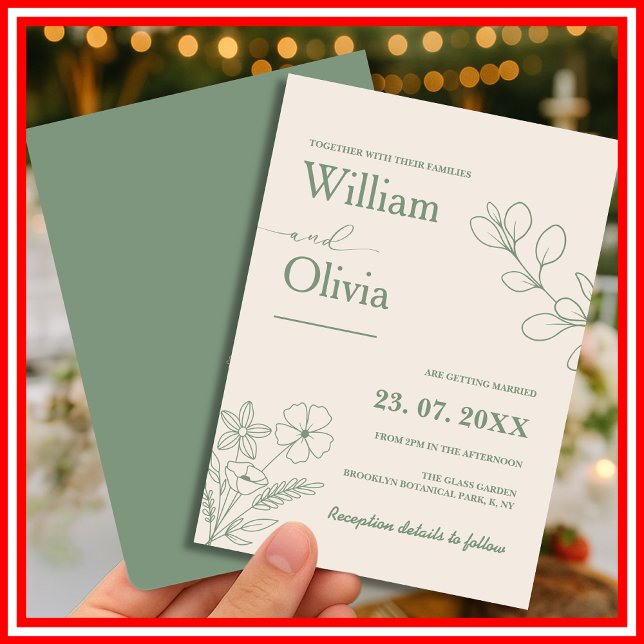 Sage Green Greenery Boho Minimalist Wedding Invitation (Creator Uploaded)