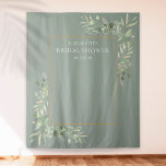 Sage Green Greenery Bridal Shower Photo Backdrop<br><div class="desc">Featuring delicate watercolor greenery leaves on a sage green background,  this chic bridal shower photo booth backdrop can be personalized with the bride's name and special date. Designed by Thisisnotme©</div>
