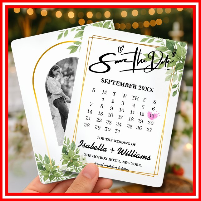 Sage Green Greenery Calendar Wedding Save The Date Enclosure Card (Creator Uploaded)