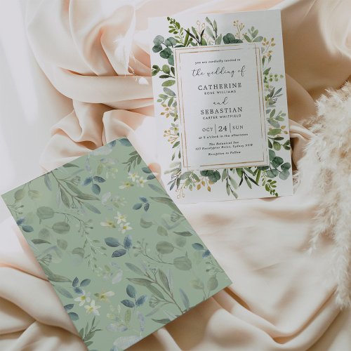 Sage Green Greenery Eucalyptus Geometric Wedding Invitation