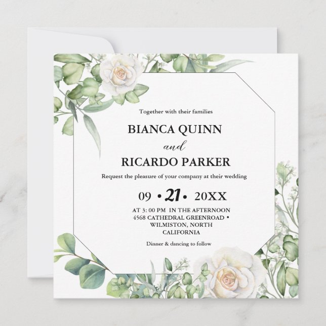 Sage Green greenery eucalyptus Square Wedding Invitation (Front)