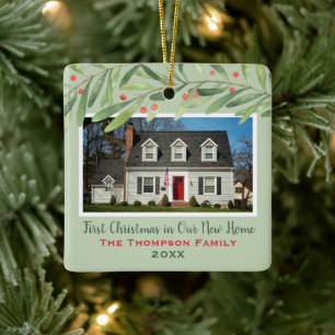 Sage Green Greenery First Christmas New Home Ceramic Ornament