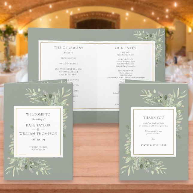 Sage Green Greenery Foliage Wedding Program (Creator Uploaded)