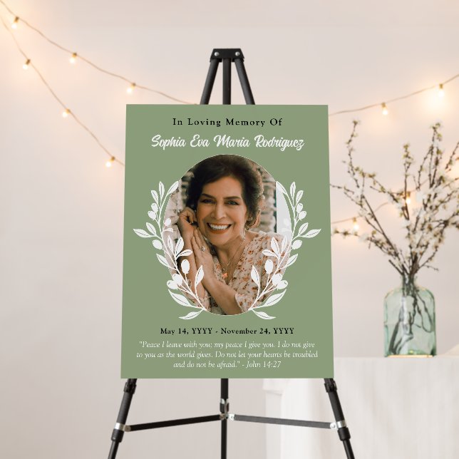 Sage Green Greenery Frame Photo Quote Memorial Foam Board (In Situ (Stand))