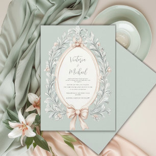 Sage Green Greenery Frame Vintage Wedding Invitation