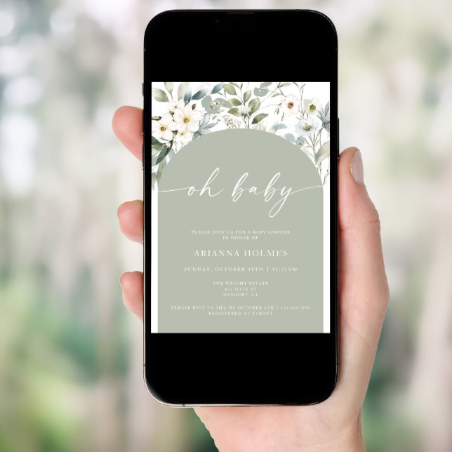 Sage Green Greenery Hello Baby Shower Invitation (Front Digital)