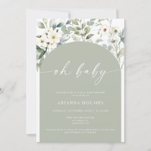 Sage Green Greenery Hello Baby Shower Invitation