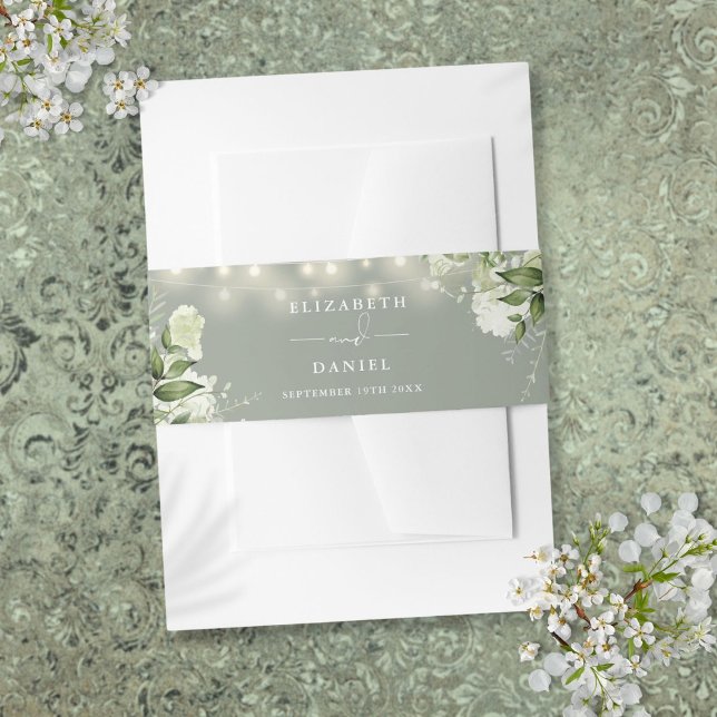 Sage Green Greenery String Lights Wedding Invitation Belly Band (Sage Green Greenery String Lights Wedding Invitation Belly Band)