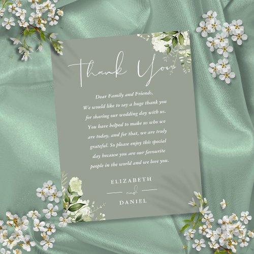 Sage Green Greenery Thank You Wedding Place Card