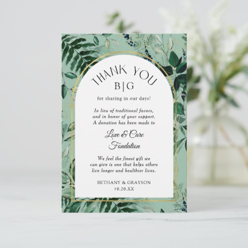 Sage Green greenery Wedding favor donation cards