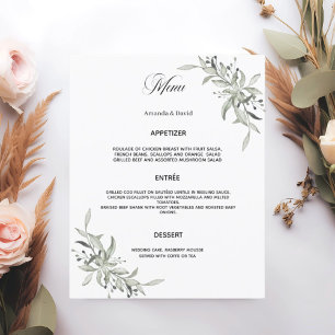 Sage green greenery wedding menu card