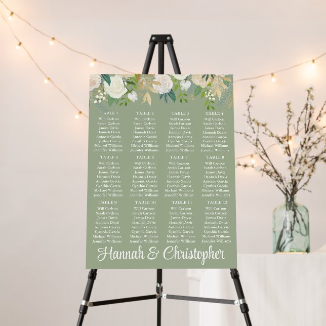 Sage Green Greenery Wedding Reception Seating Plan Foam Board (In Situ (Stand))