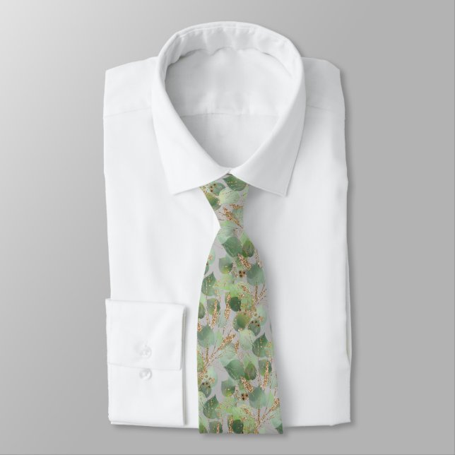 SAGE GREEN GREY BOTANICAL MENS TIE (Tied)