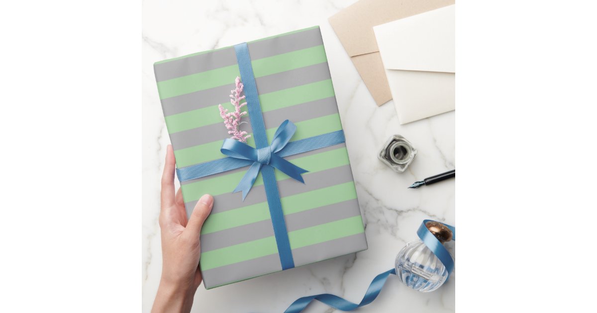 Sage Green Grey Stripe Pattern Modern Gift Wrapping Paper | Zazzle