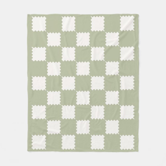 Sage Green Groovy Checks Checkered Pattern Fleece Blanket (Front)