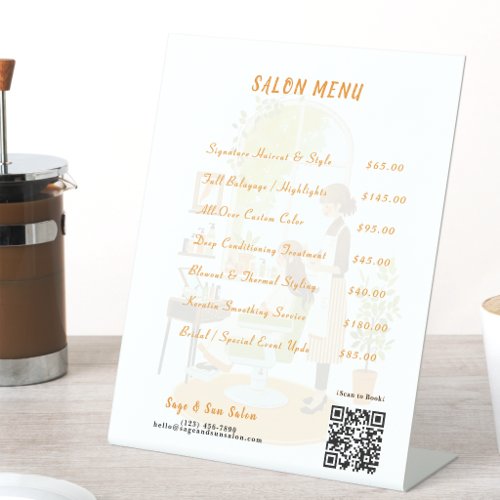 Sage Green Hair Salon Price List Menu Acrylic Pedestal Sign