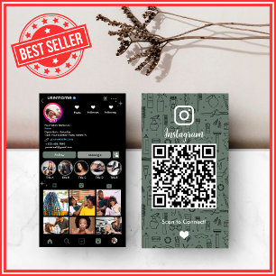 Sage Green Hair Salon Social Media QR Business Card