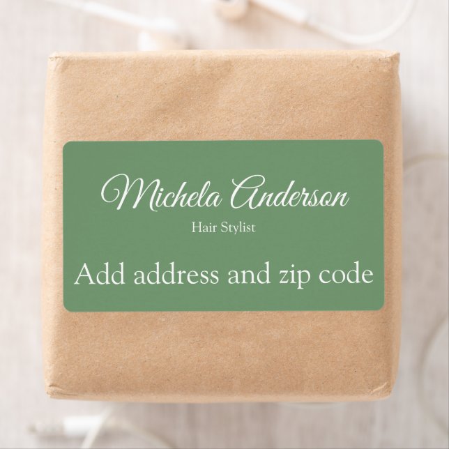 Sage green hair stylist add address zip code label (Insitu)