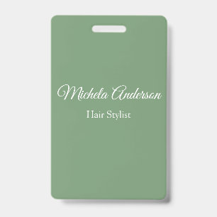 Sage green hair stylist add name contact website badge