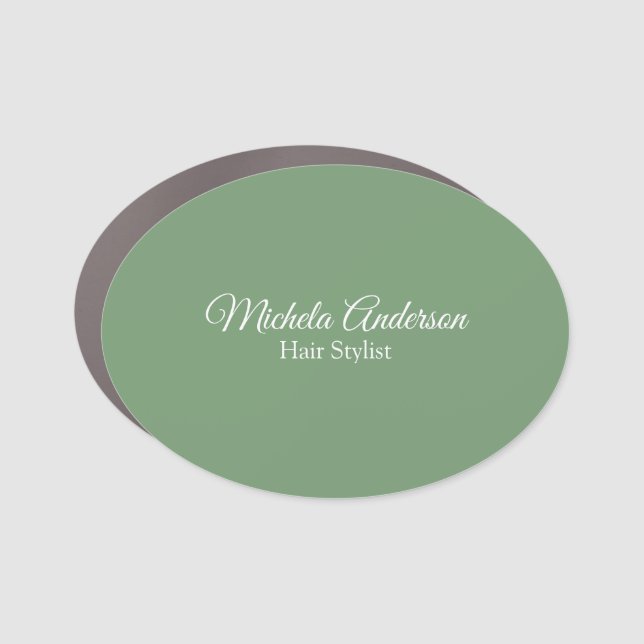 Sage green hair stylist add name contact website car magnet (Front)