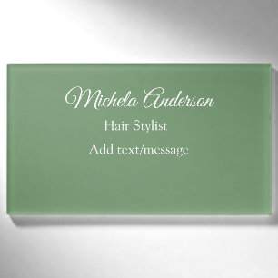 Sage green hair stylist add name contact website tag