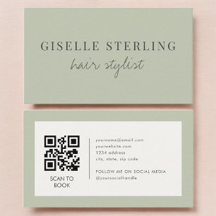 Sage Green Hair Stylist QR Code Business Card