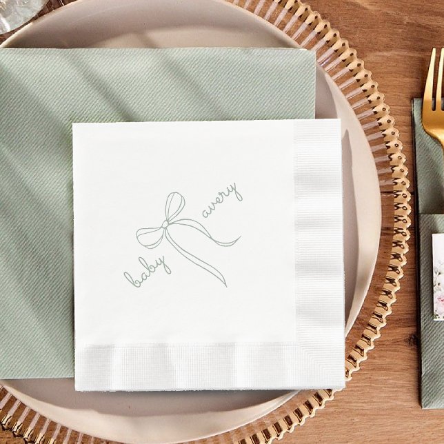 sage green Hand Drawn Bow Girl Baby Shower Napkins (Creator Uploaded)