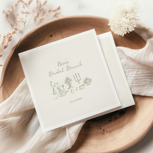 Sage Green Hand Drawn Bridal Brunch Napkins (Creator Uploaded)