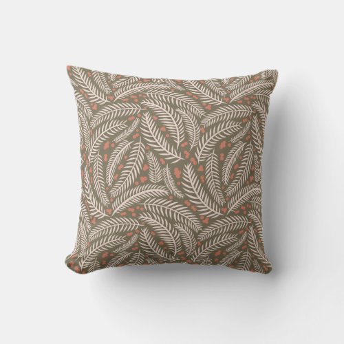 Sage Green Hand_drawn Christmas Pine Tree Leaf Throw Pillow