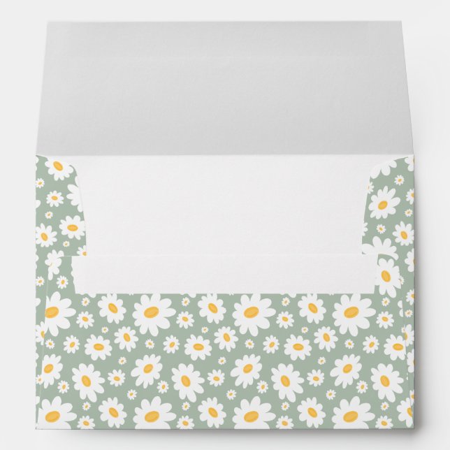 Sage Green Hand Drawn Daisy Pattern Envelope (Back (Bottom))
