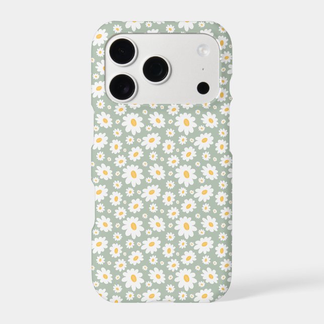 Sage Green Hand Drawn Daisy Pattern Iphone Case (Back)