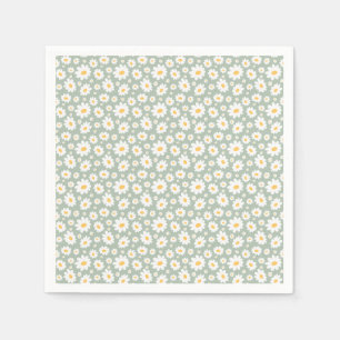 Sage Green Hand Drawn Daisy Pattern Napkins
