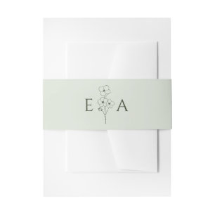 Sage Green Hand Drawn Floral Monogram Wedding Invitation Belly Band