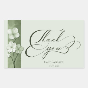Sage Green Hand Drawn Floral Thank You Wedding Rectangular Sticker