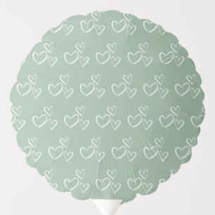 Sage Green Hand-Drawn Hearts Balloon