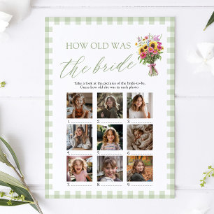 Sage Green Hand Drawn How Old Was The Bride Game Invitation