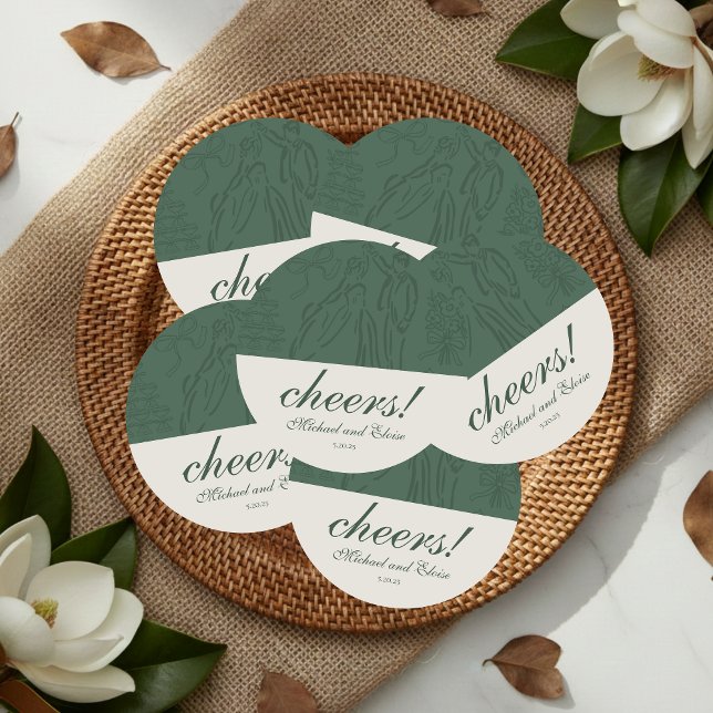 Sage Green Hand Drawn Wedding Favor Round Paper Coaster (Sage Green Hand Drawn Wedding Favor Round Paper Coaster)