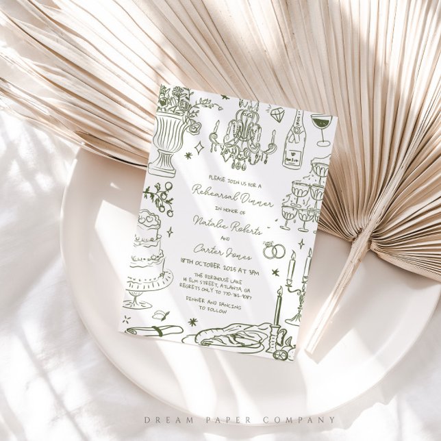 Sage Green Hand Drawn Whimsical Rehearsal Dinner Invitation (Creator Uploaded)