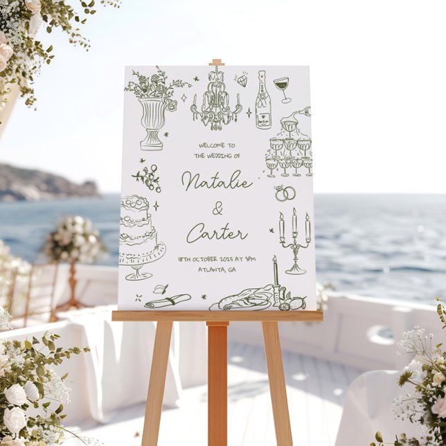 Sage Green Hand Drawn Whimsical Wedding Poster (Creator Uploaded)