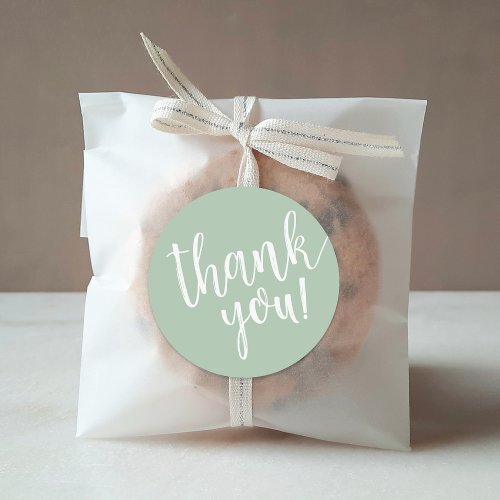Sage Green Hand Lettered Script Thank You Classic Round Sticker