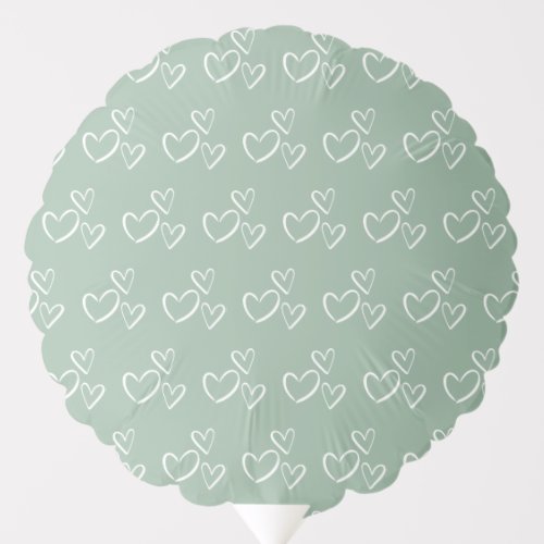 Sage Green Handdrawn Hearts Baby Shower Balloon