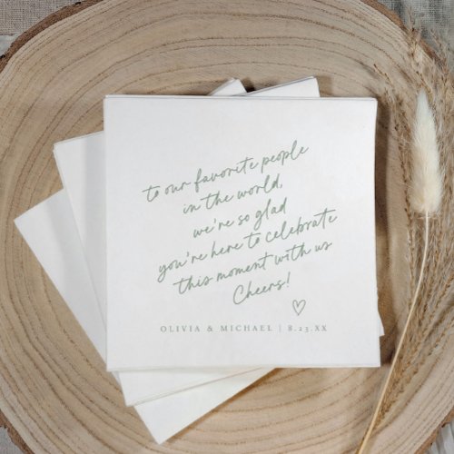 Sage Green Handwriting Love Note Style Wedding Napkins