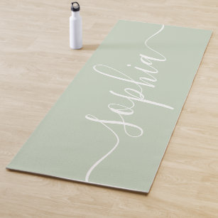 Sage green handwritten name minimalist yoga mat